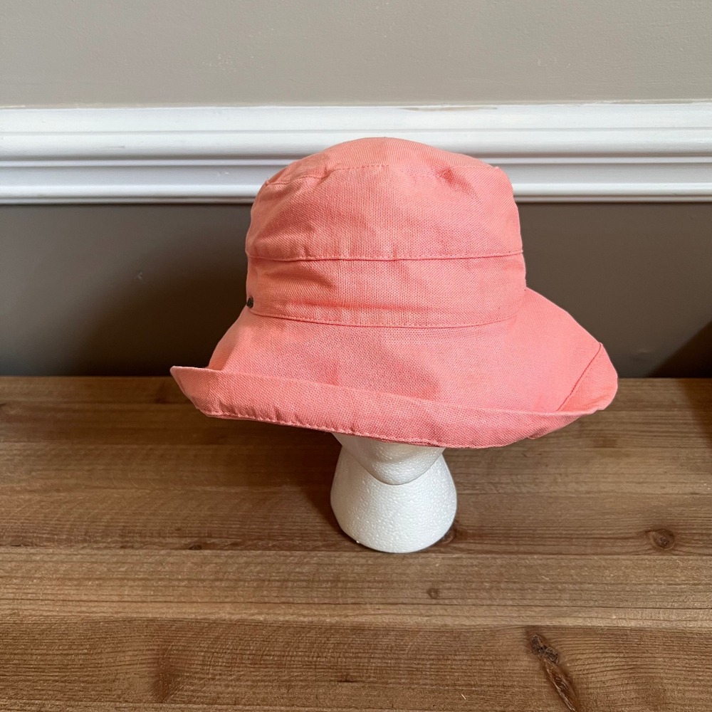 Scala Collezione Coral Pink Linen Blend Wide Brim Sun Bucket Hat Adjustable - Picture 2 of 7